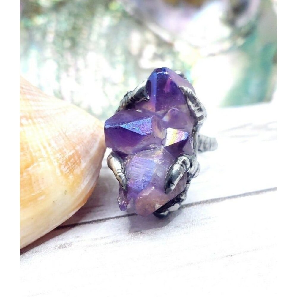 Amethyst aura crystal Ring